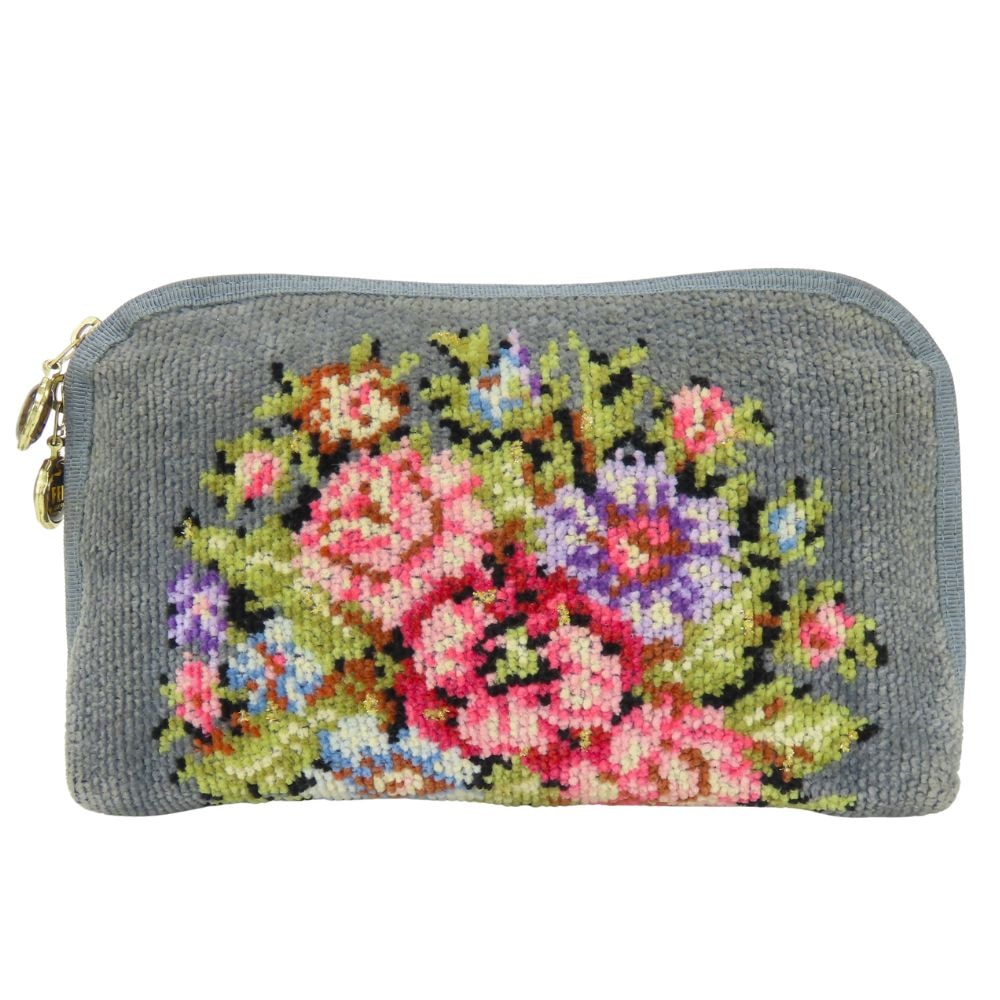 【中古】 フェイラー ポーチ パイル グレー マルチカラー ゴールド金具 花柄 小物 レディース 女性 FEILER