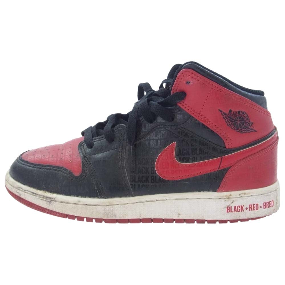 NIKE AIR JORDAN ナイキ ジョーダン スニーカー DM9650-001 GS Air Jordan 1 Mid Bred AJ1 エアジョーダン ミッド ブレッド スニーカー ブラック系 レッド系 24cm【中古】