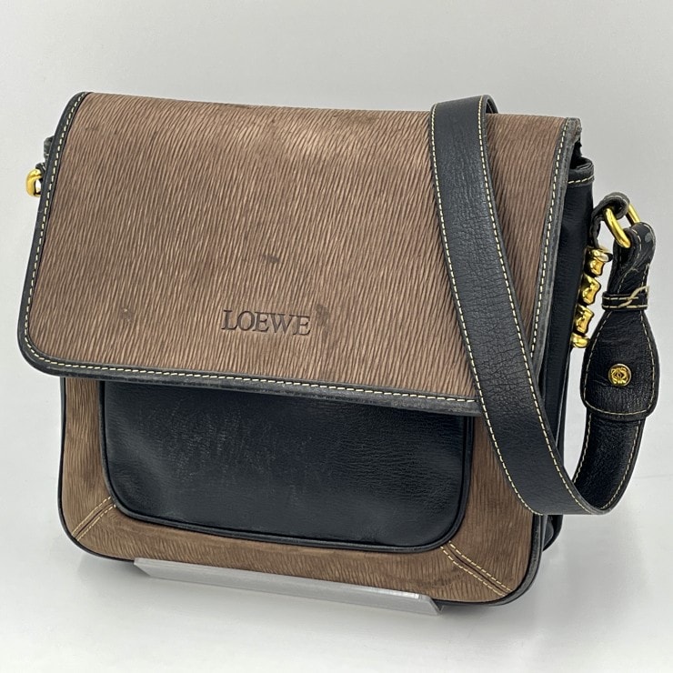 LOEWE(ロエベ)ベラスケス ヴィンテージ ショルダーバッグ ブラウン ブラック レザー ゴールド金具 レディース【中古】