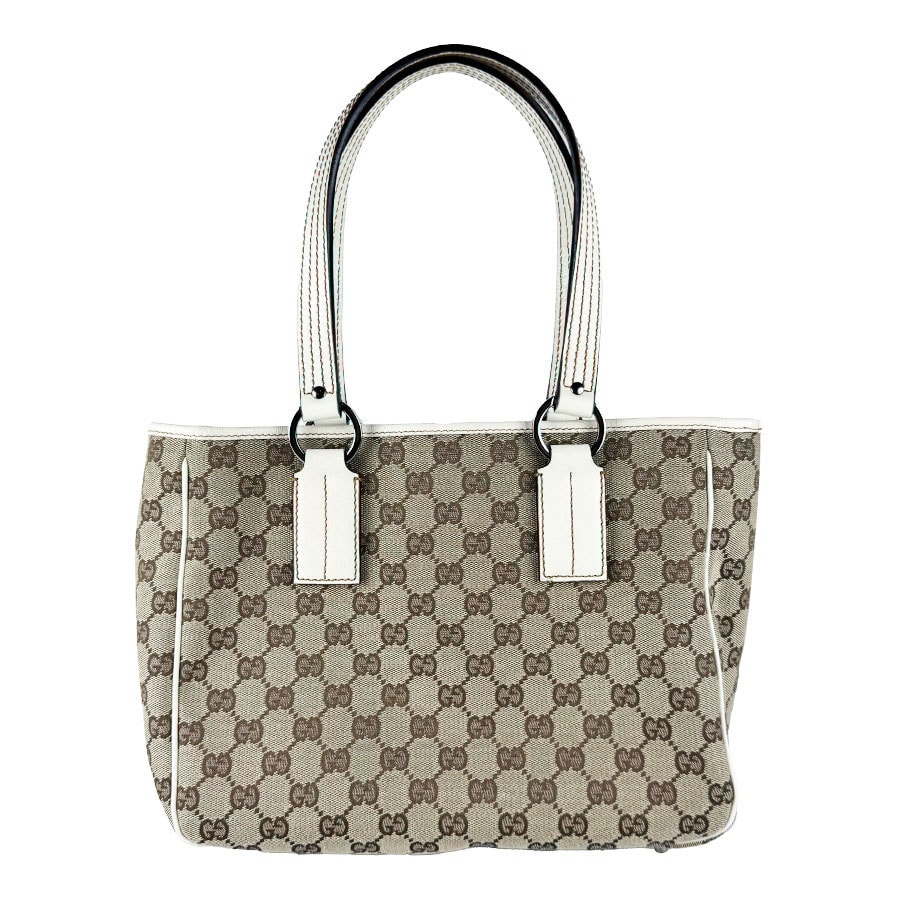 グッチ GUCCI ハンドバッグ GGキャンバス/レザー アイボリー/ブラウン レディース 113019【中古】 z10804
