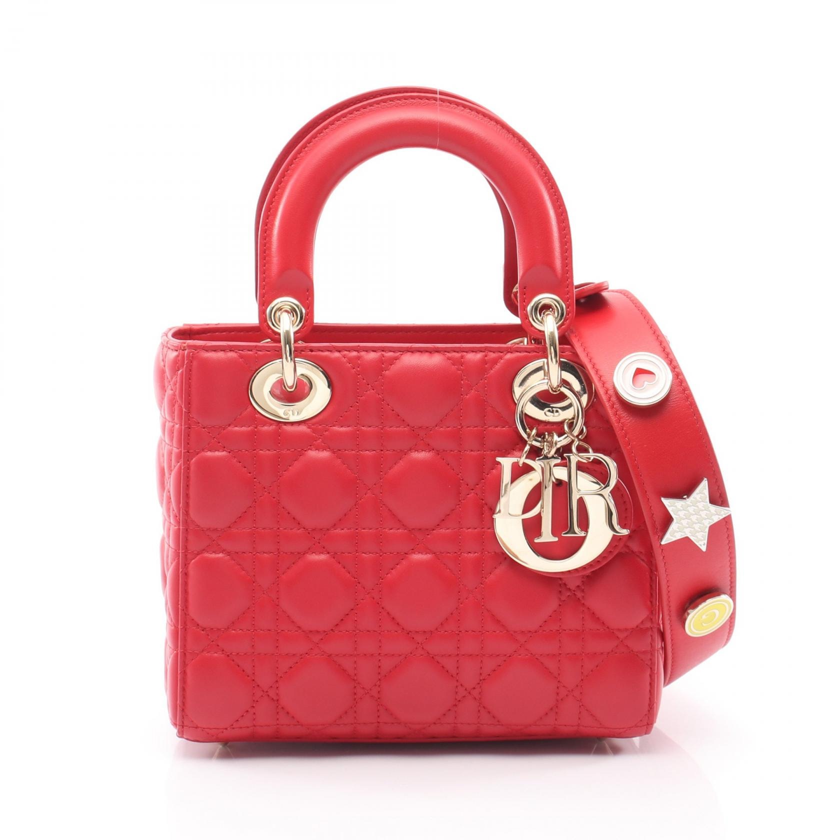 ディオール Dior LADY DIOR MY ABCDIOR レディディオール スモール カナージュ 2WAY ハンドバッグ バッグ レザー レディース レッド系 【中古】