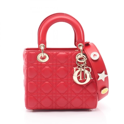 ディオール Dior LADY DIOR MY ABCDIOR レディディオール スモール カナージュ 2WAY ハンドバッグ バッグ レザー レディース レッド系 【中古】