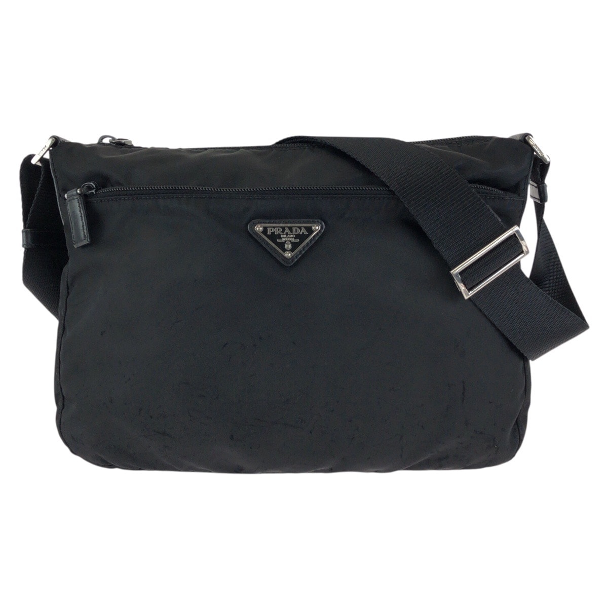 PRADA プラダ テスート 三角ロゴプレート ブラック 黒 シルバー金具 ナイロン ショルダーバッグ メッセンジャーバッグ 602896 【中古】