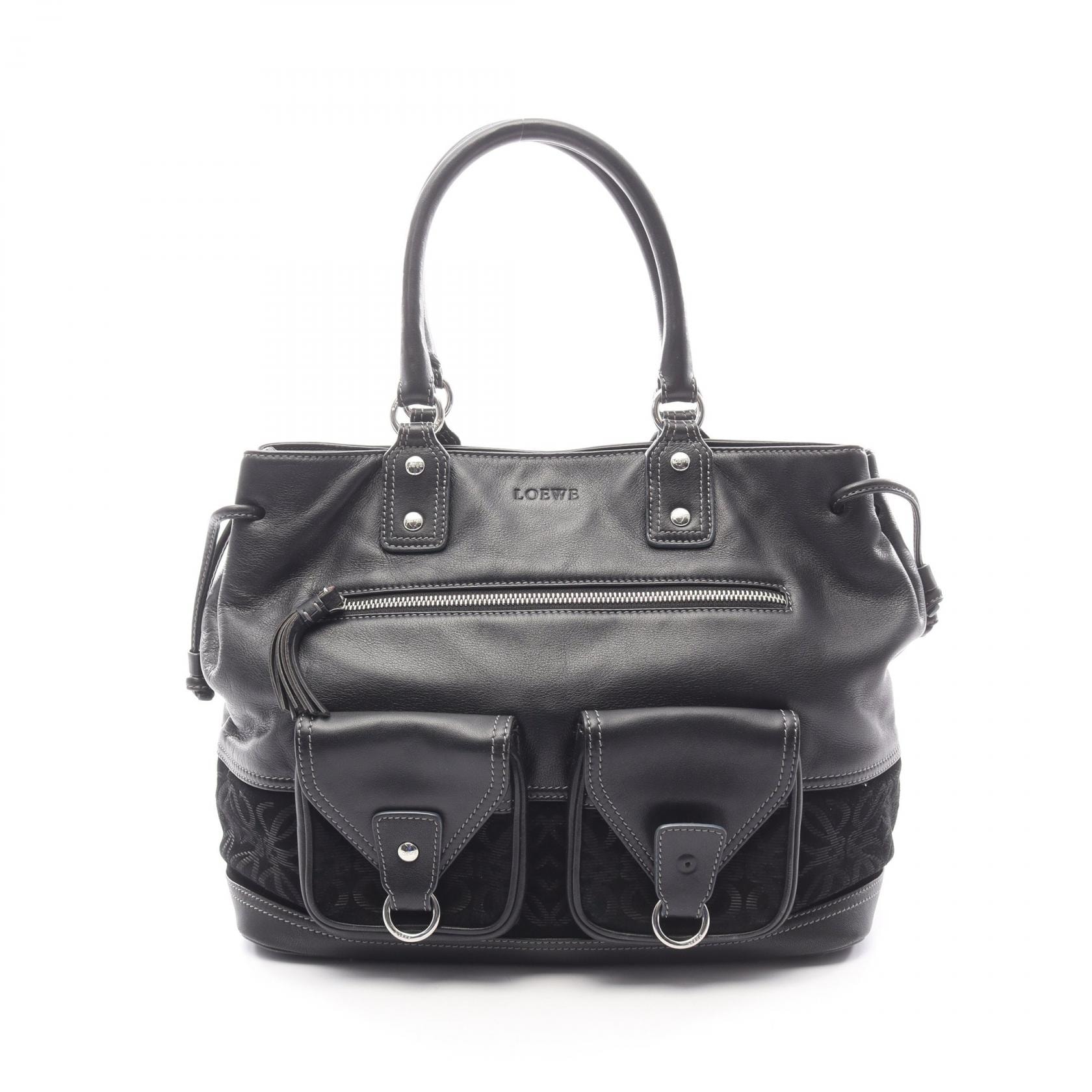ロエベ LOEWE アナグラム ハンドバッグ バッグ レザー スウェード レディース ブラック系 【中古】