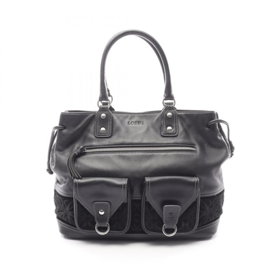 ロエベ LOEWE アナグラム ハンドバッグ バッグ レザー スウェード レディース ブラック系 【中古】