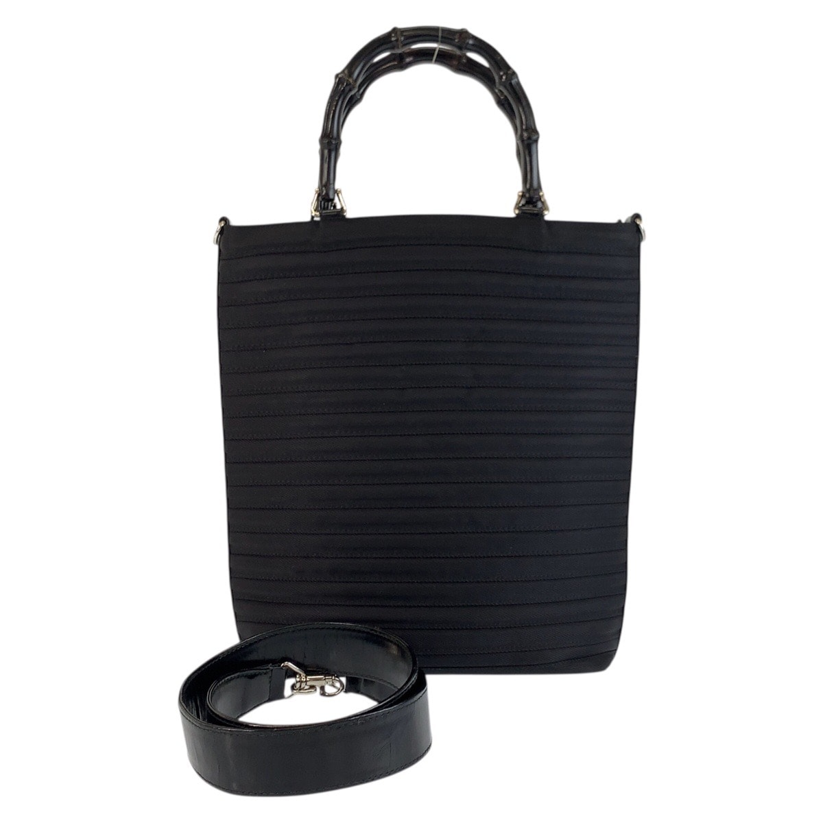 美品 GUCCI グッチ バンブー ブラック 黒 シルバー金具 ナイロン トートバッグ ショルダーバッグ 603279 【中古】