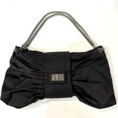 CHANEL シャネル 2.55 チェーンリボンショルダー サテン ブラック SV金具 ハンドバッグ ブラック 鑑定済み 正規品 シャネル