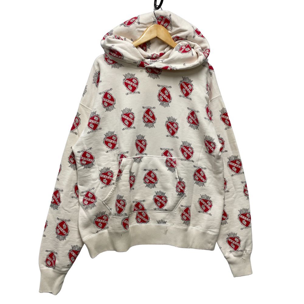 SAINT MICHAEL セントマイケル 品番 SM-S21-0000=028 加工 総柄 ハート スウェット パーカー ホワイト系×レッド サイズXL  50607