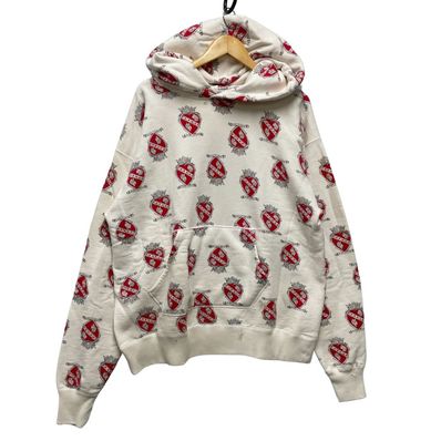 SAINT MICHAEL セントマイケル 品番 SM-S21-0000=028 加工 総柄 ハート スウェット パーカー ホワイト系×レッド サイズXL 50607