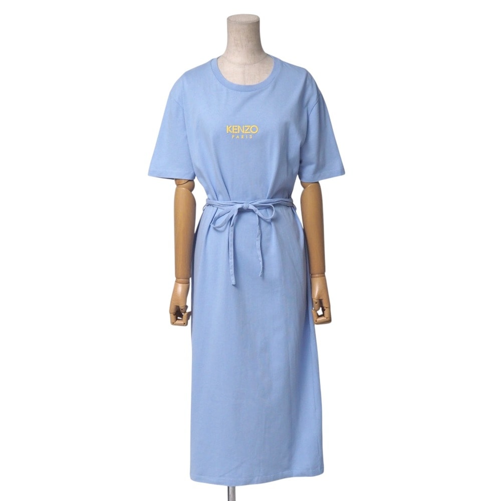 KENZO ケンゾー ワンピース サイズS 半袖 ベルテッド コットン ロングワンピース ラバーロゴ ブランド古着【中古】20250821/RA5796