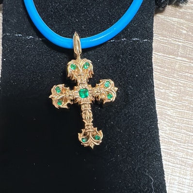 Chrome Hearts 22K Charm Filigree Tiny Pave Emerald "Yellow Gold/Green"