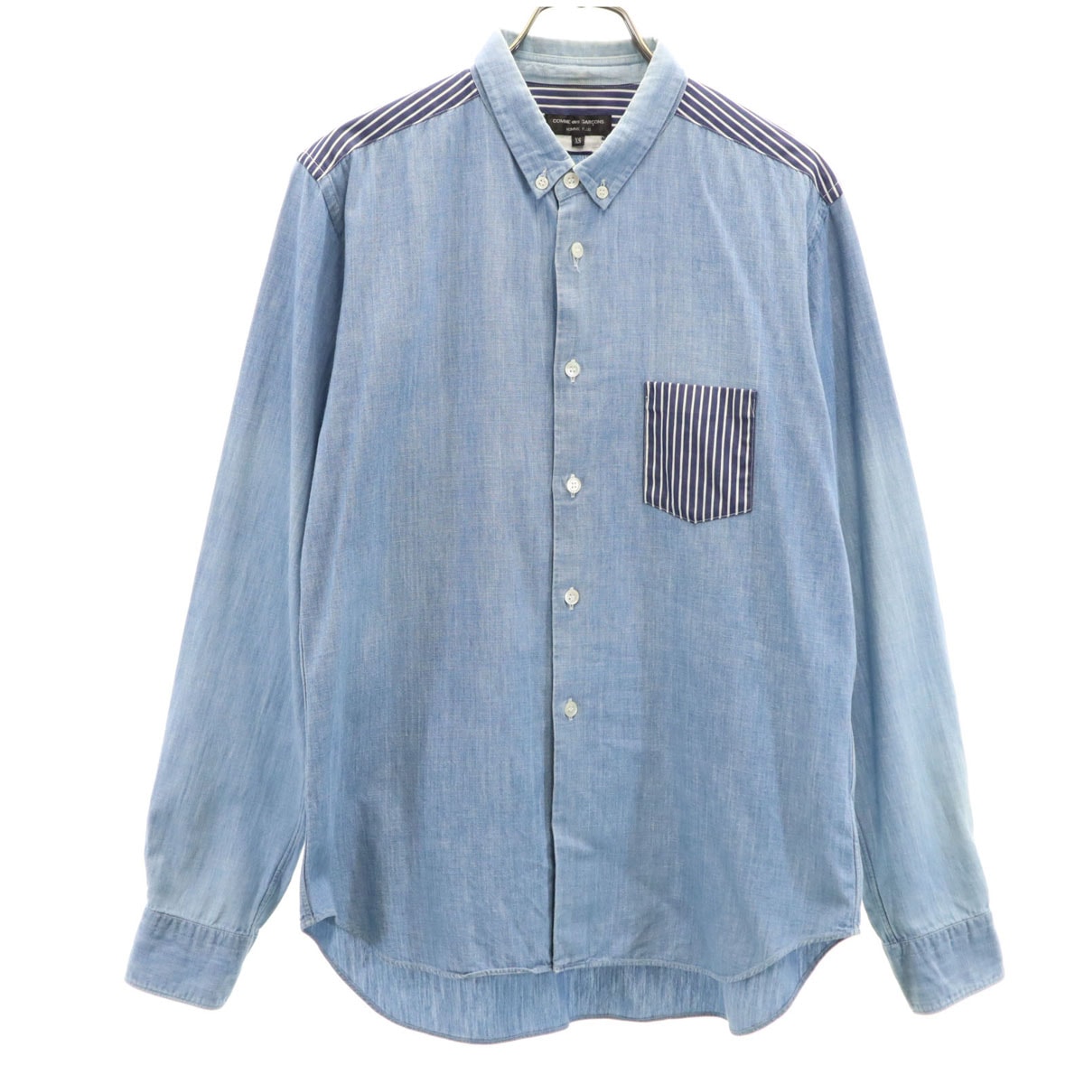 COMME des GARCONS HOMME PLUS コムデギャルソンオムプリュス 日本製 長袖 シャンブレー ボタンダウンシャツ XS ブルー