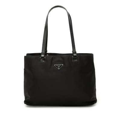 プラダ 三角ロゴプレート トートバッグ ショルダーバッグ ブラック ナイロン レザー レディース PRADA 【中古】