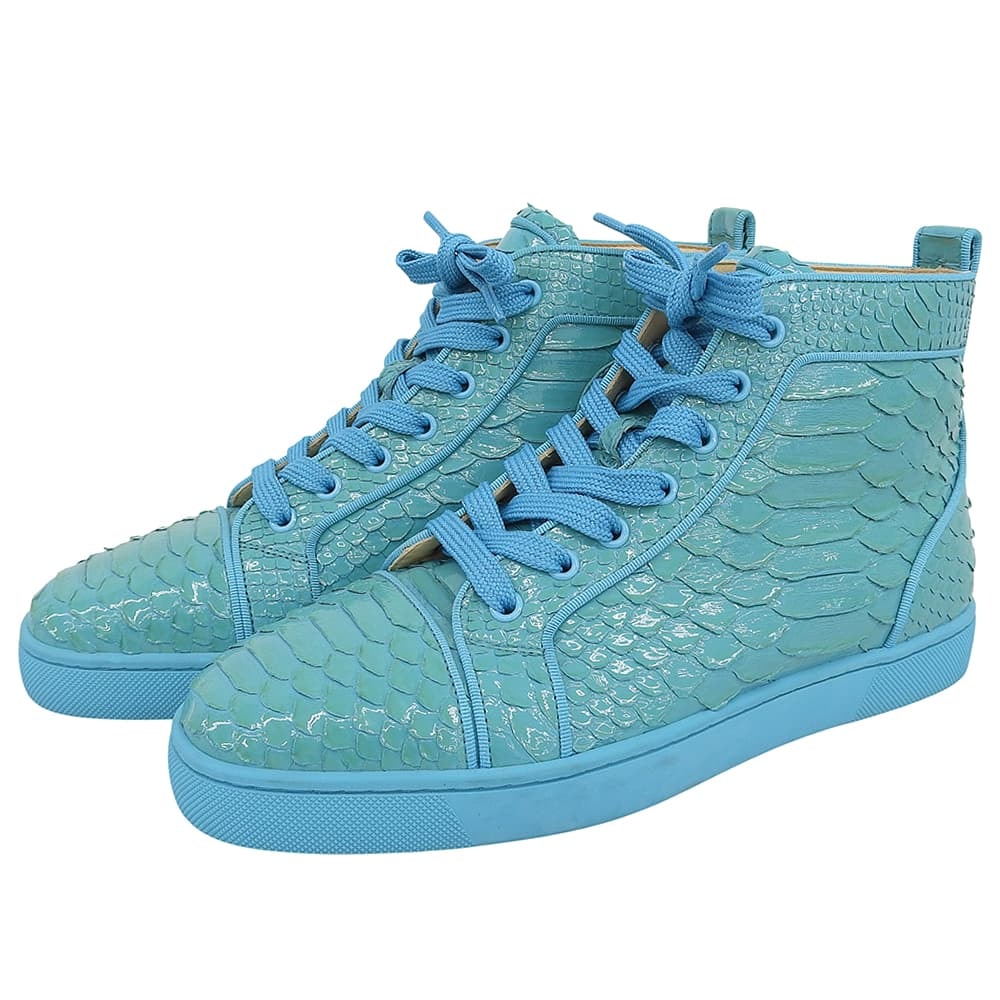 クリスチャンルブタン パイソン ハイカット スニーカー シューズ メンズ ターコイズブルー 40 40