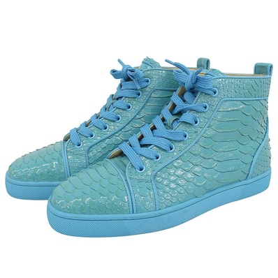 クリスチャンルブタン パイソン ハイカット スニーカー シューズ メンズ ターコイズブルー 40 40