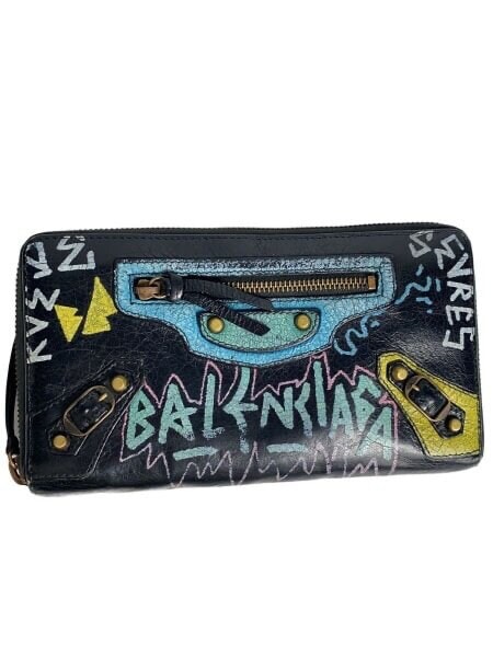 BALENCIAGA Classic Continental Graffiti Zip Around Wallet "Black/Multicolor"