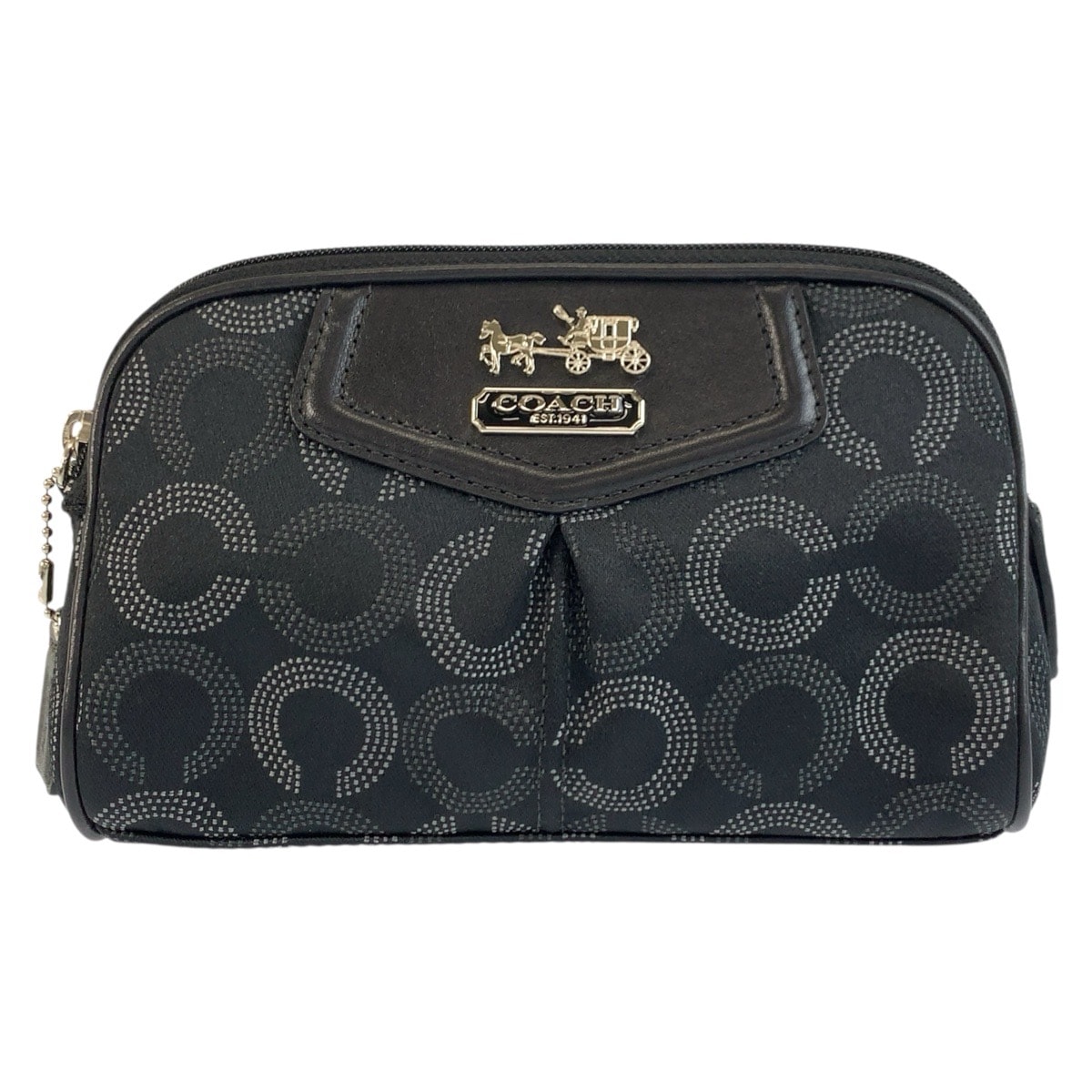 美品 COACH コーチ オプアート ブラック 黒 シルバー金具 ナイロン ポーチ メイクポーチ 603645 【中古】
