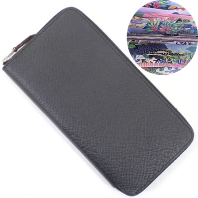 【新品】エルメス 長財布 アザップロング シルクイン ラウンドファスナー ジップアラウンド 黒 ブラック エプソン メンズ レディース レザー 本革 HERMES ロングウォレット
