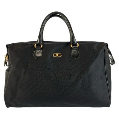 美品 BALENCIAGA バレンシアガ ACE BBロゴ ブラック ゴールド金具 ナイロン ボストンバッグ 男女兼用 604807 【中古】