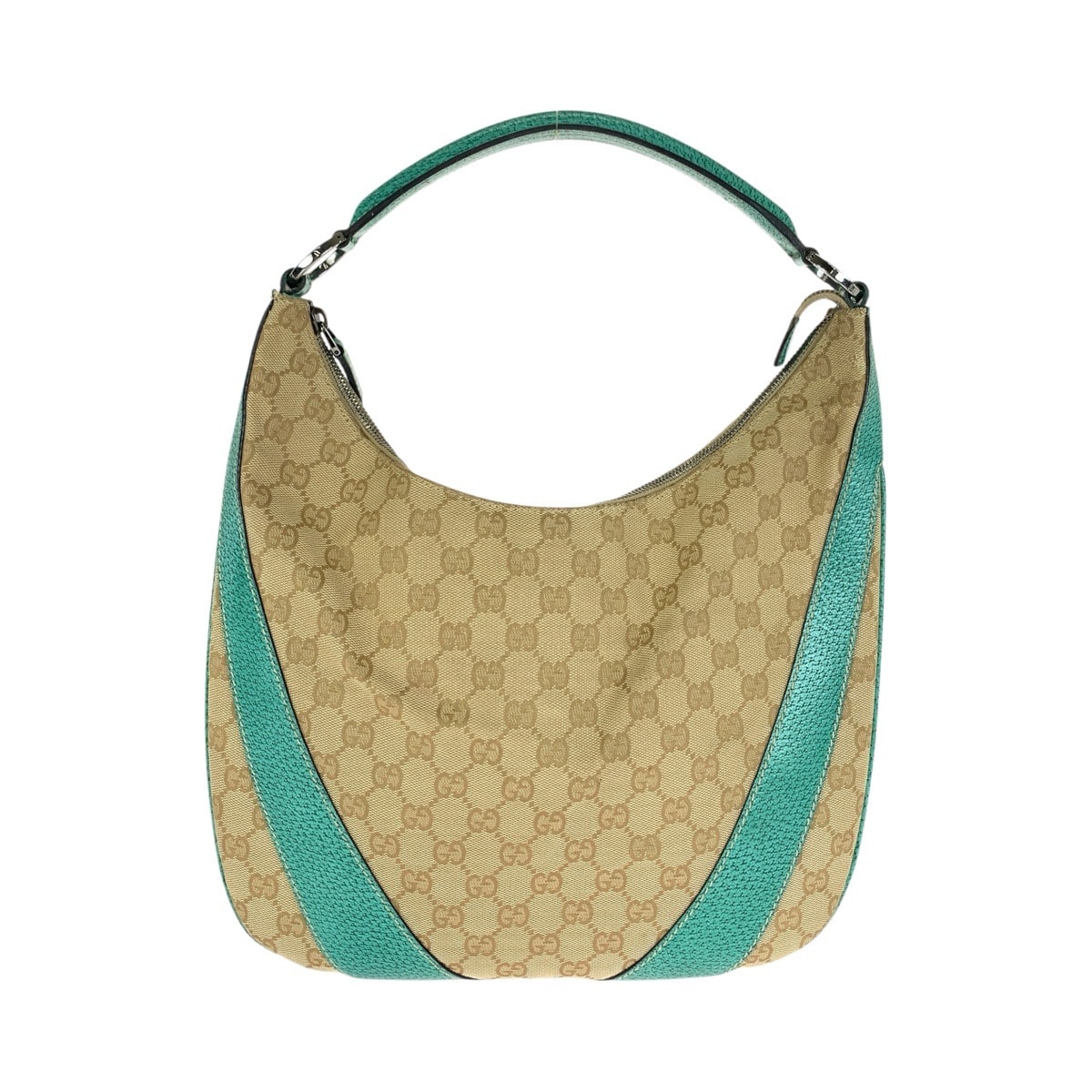 美品 GUCCI グッチ ワンショルダー ホーボー ベージュ グリーン シルバー金具 GGキャンバス レザー/ ショルダーバッグ 604688 【中古】