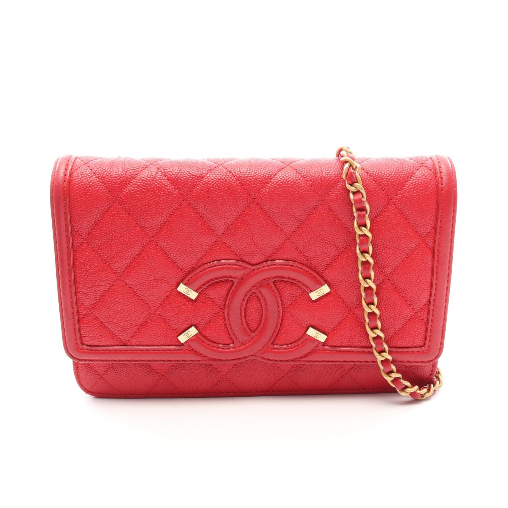 シャネル CHANEL CCフィリグリー マトラッセ ショルダーバッグ バッグ キャビアスキン(グレインドカーフ) レディース レッド系 【中古】