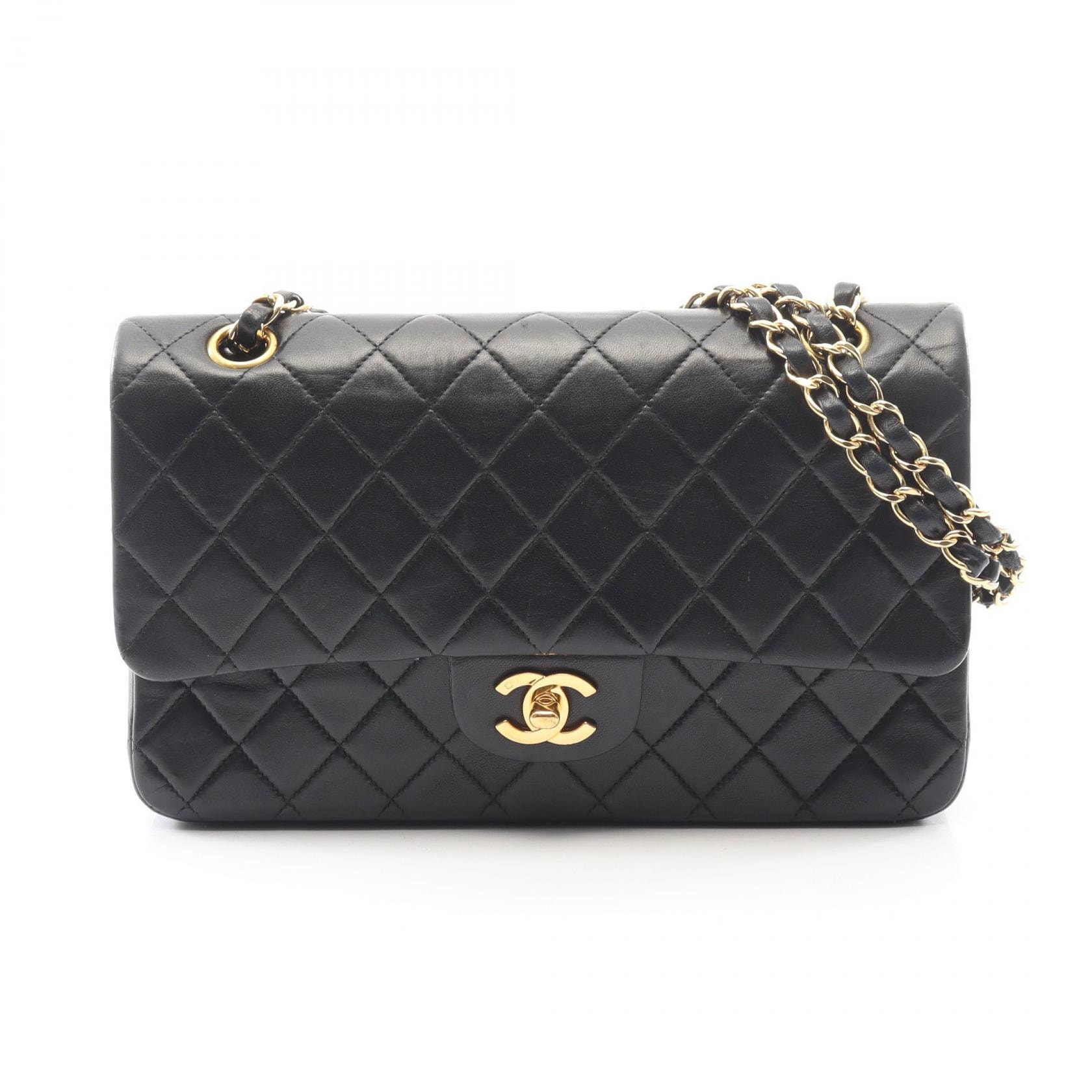 シャネル CHANEL マトラッセ Wフラップ ショルダーバッグ バッグ ラムスキン(羊革) レディース ブラック系 【中古】