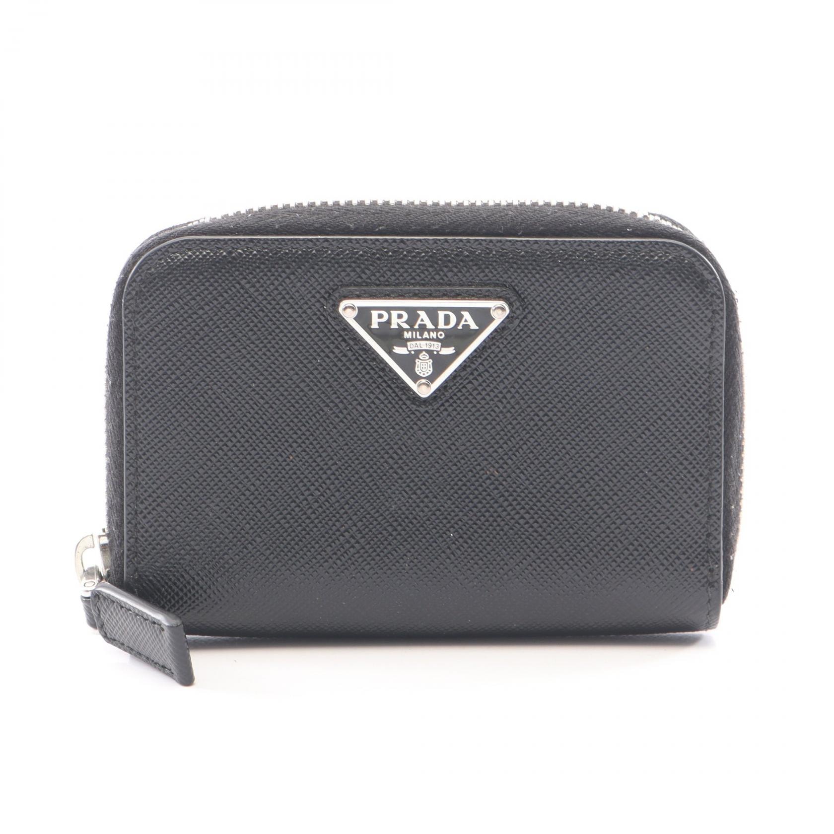 プラダ PRADA トライアングルロゴ コインケース 財布 サフィアーノレザー メンズ ブラック系 【中古】