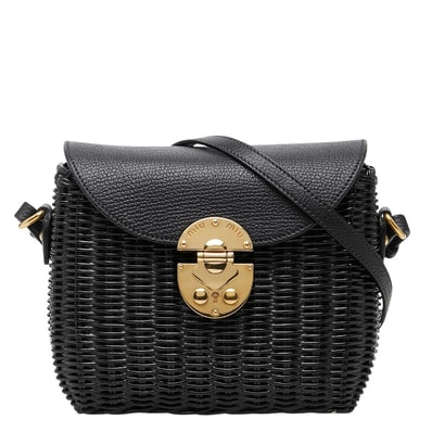 ミュウミュウ 斜め掛け ショルダーバッグ ブラック レザー ウィッカー レディース MIUMIU 【中古】