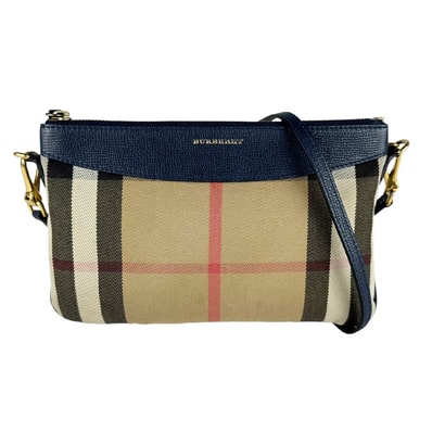 バーバリー BURBERRY ショルダーバッグ キャンバス/レザー ネイビー/ベージュ レディース【中古】 z11003