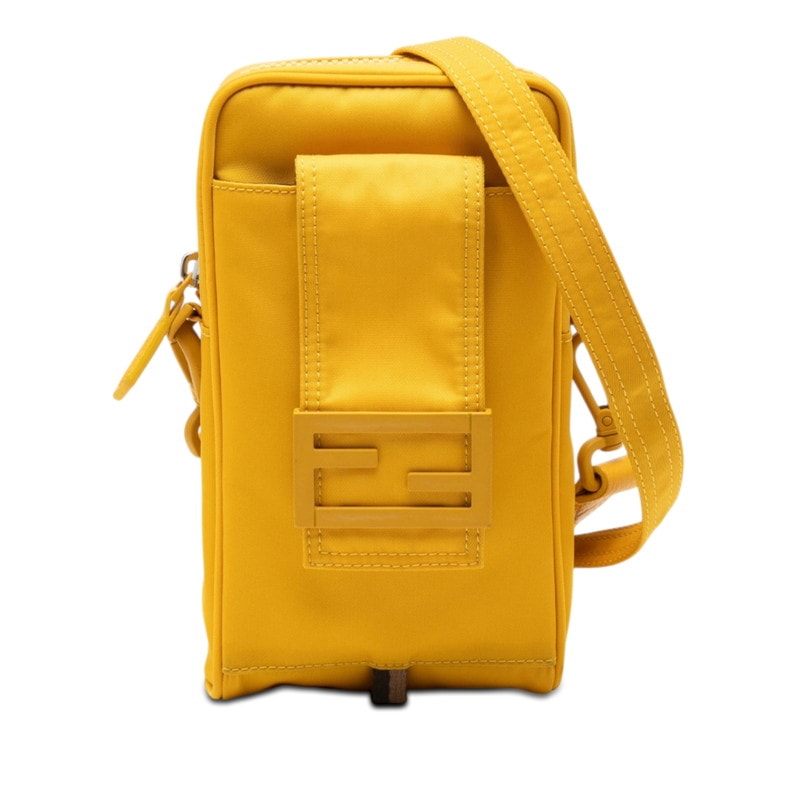 フェンディ FFロゴ 斜め掛け フォンホルダー フォンポーチ 7AS056 イエロー ナイロン レディース FENDI 【中古】