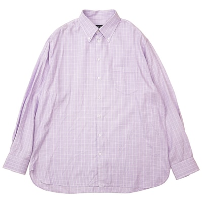 SALE【美品】GIORGIO ARMANI ジョルジオアルマーニ チェックシャツ サイズ 45/18 メンズ ボタンダウン ロングスリーブ 長袖 オーバーサイズ コットン100% トップス ライトパープル 紫 イタリア製