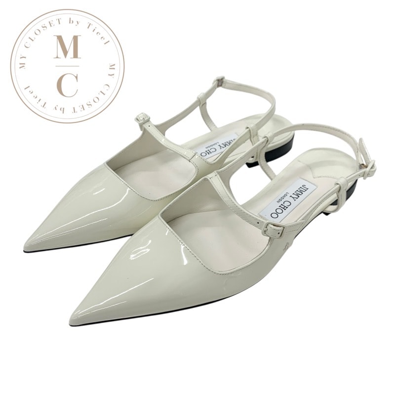 ジミーチュウ JIMMY CHOO フラットシューズ 靴 シューズ パテント アイボリー JCロゴ ストラップ