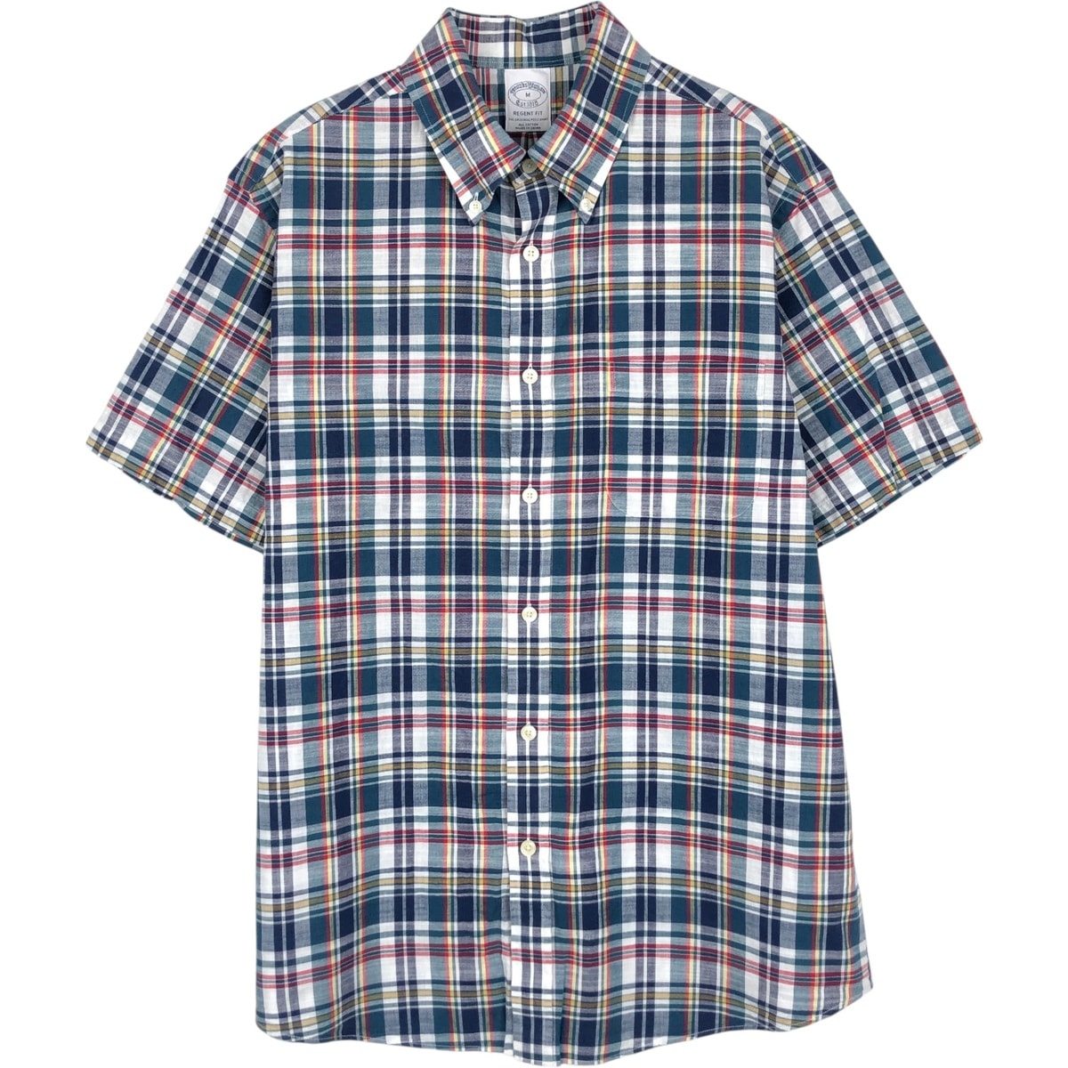 古着 ブルックスブラザーズ Brooks Brothers Est.1818 REGENT FIT マドラスチェック 半袖 ボタンダウン チェックシャツ メンズM相当/eaa650729
