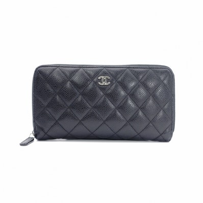 CHANEL シャネル マトラッセ 長財布 レザー ブラック 黒 シルバー金具