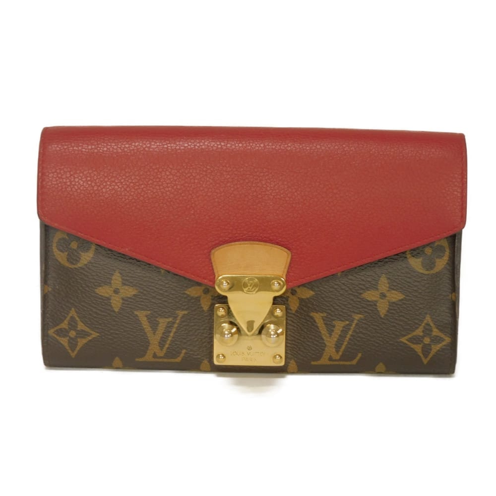 LOUIS VUITTON ルイ・ヴィトン ポルトフォイユ パラス LVロゴ フラワー LVサークル S字ロック レッド フラップ 二つ折り コンパートメント 札入れ カードケース コインケース モノグラム スリーズ 長財布 M58414