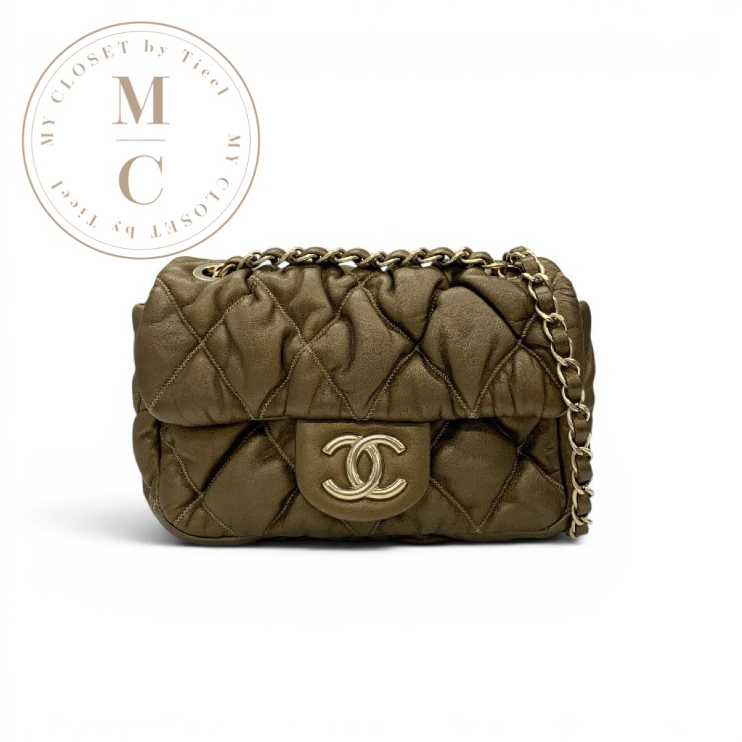 シャネル CHANEL バッグ ショルダーバッグ ブラウン ゴールド マトラッセ ココマーク バブルキルト ダブルチェーン
