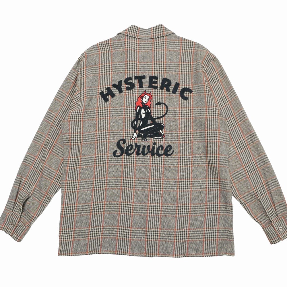 ■美品■2022年製■HYSTERIC GLAMOUR ヒステリックグラマー HYSTERIC SERVICE刺繍 オープンカラーシャツ 長袖シャツ サイズL チェック ブランド古着【中古】20260330/RA8631