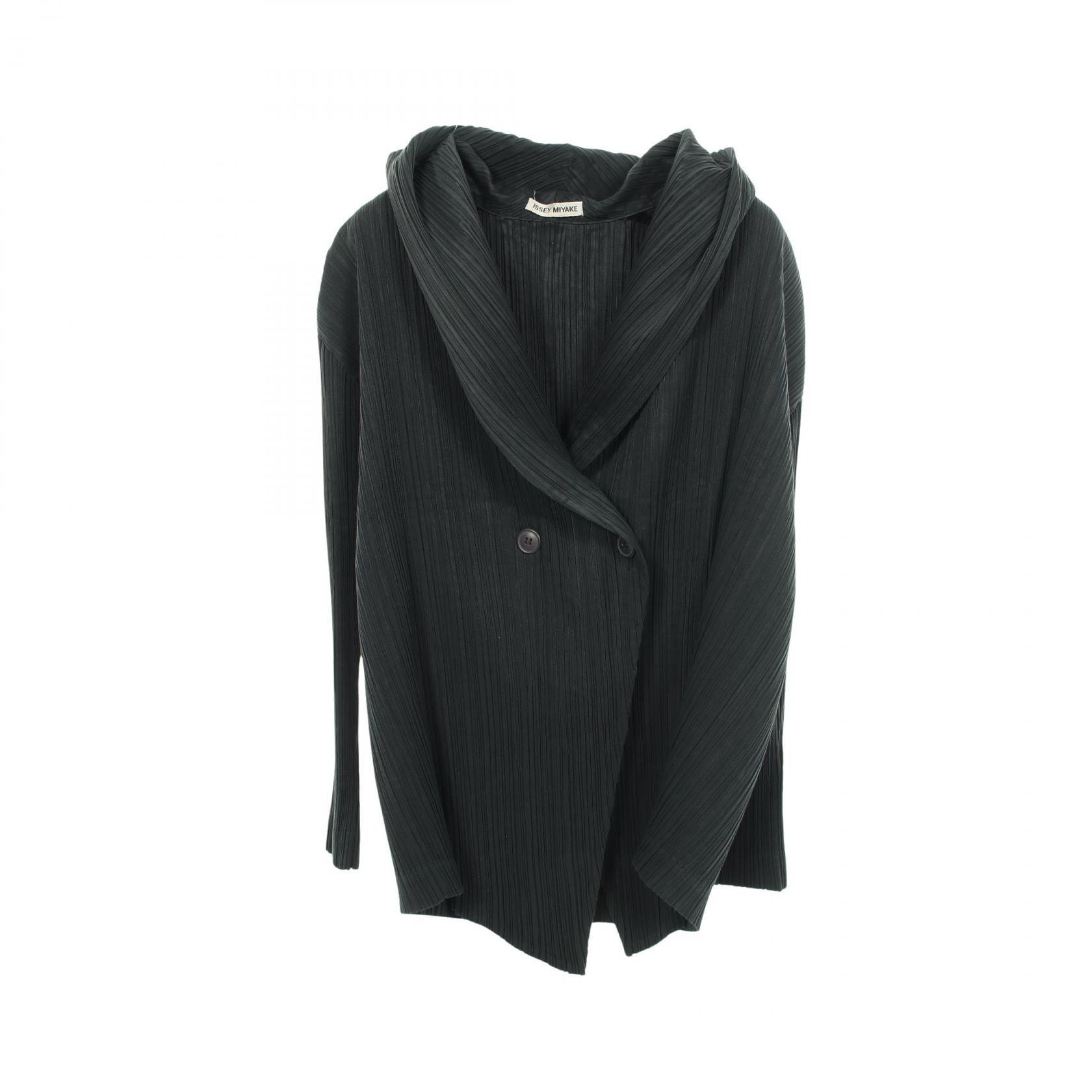 イッセイミヤケ ISSEY MIYAKE プリーツ ダブルブレスト 衣料品 アウター ポリエステル レディース グリーン系 IM43-FD913 【中古】