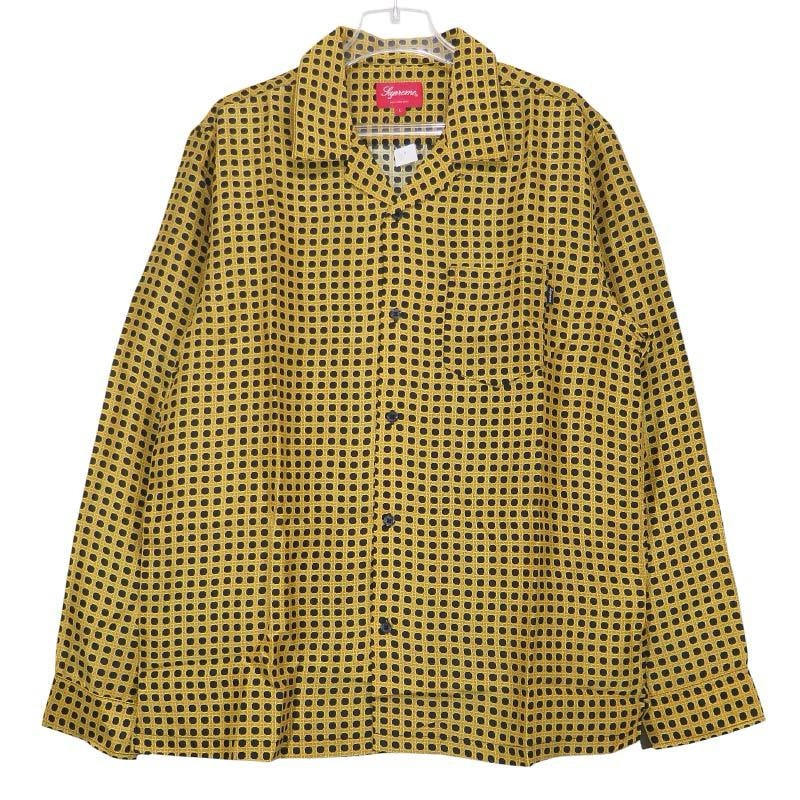 新品 SUPREME シュプリーム 16AW CANE SILK SHIRT オープンカラー シルク シャツ ロングスリーブ 長袖 イエロー ブラック サイズL