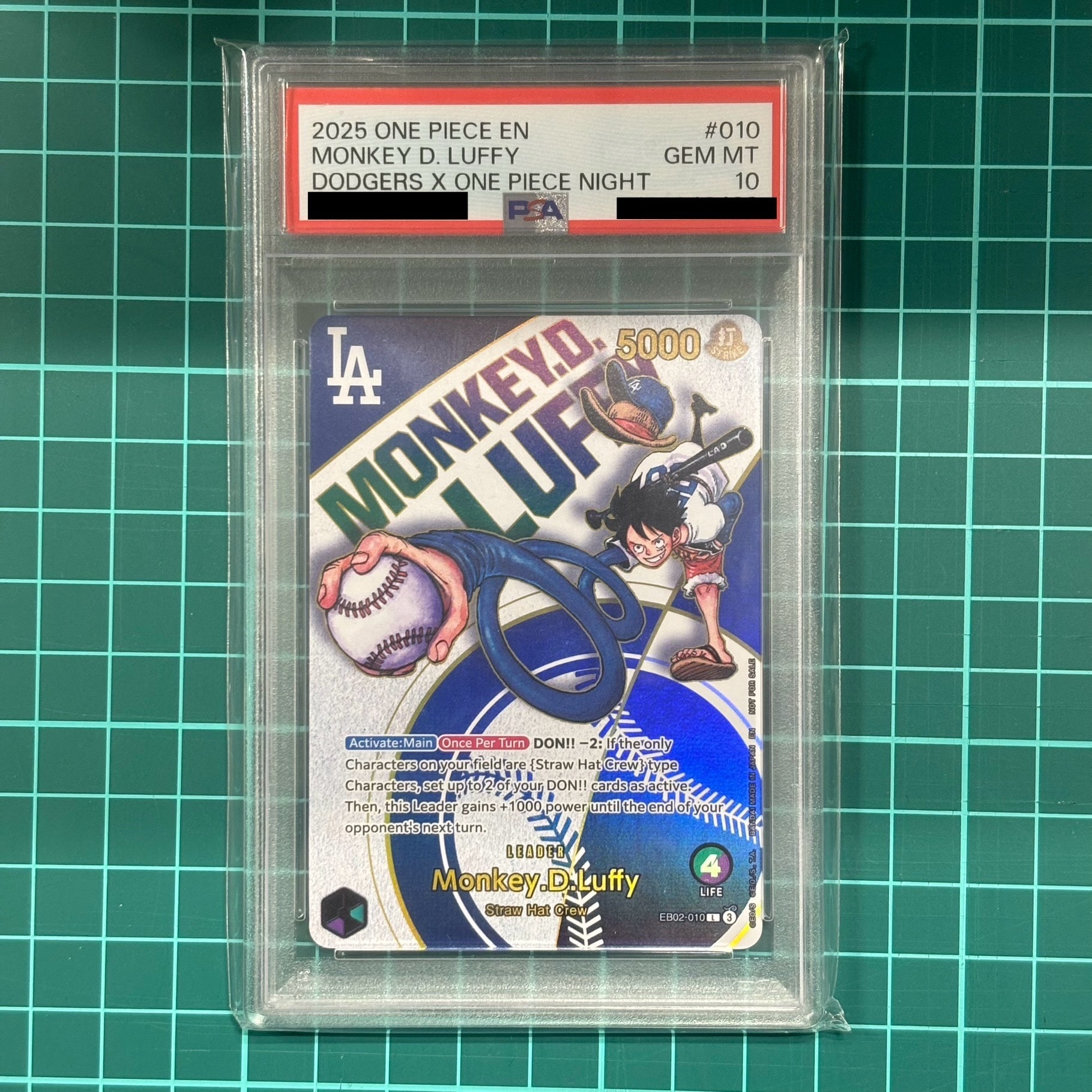 PSA 10]Monkey.D.Luffy L [EB02-010] [EN](Promotional Card "ONE PIECE Card  Game x Los Angeles Dodgers") | SNKRDUNK