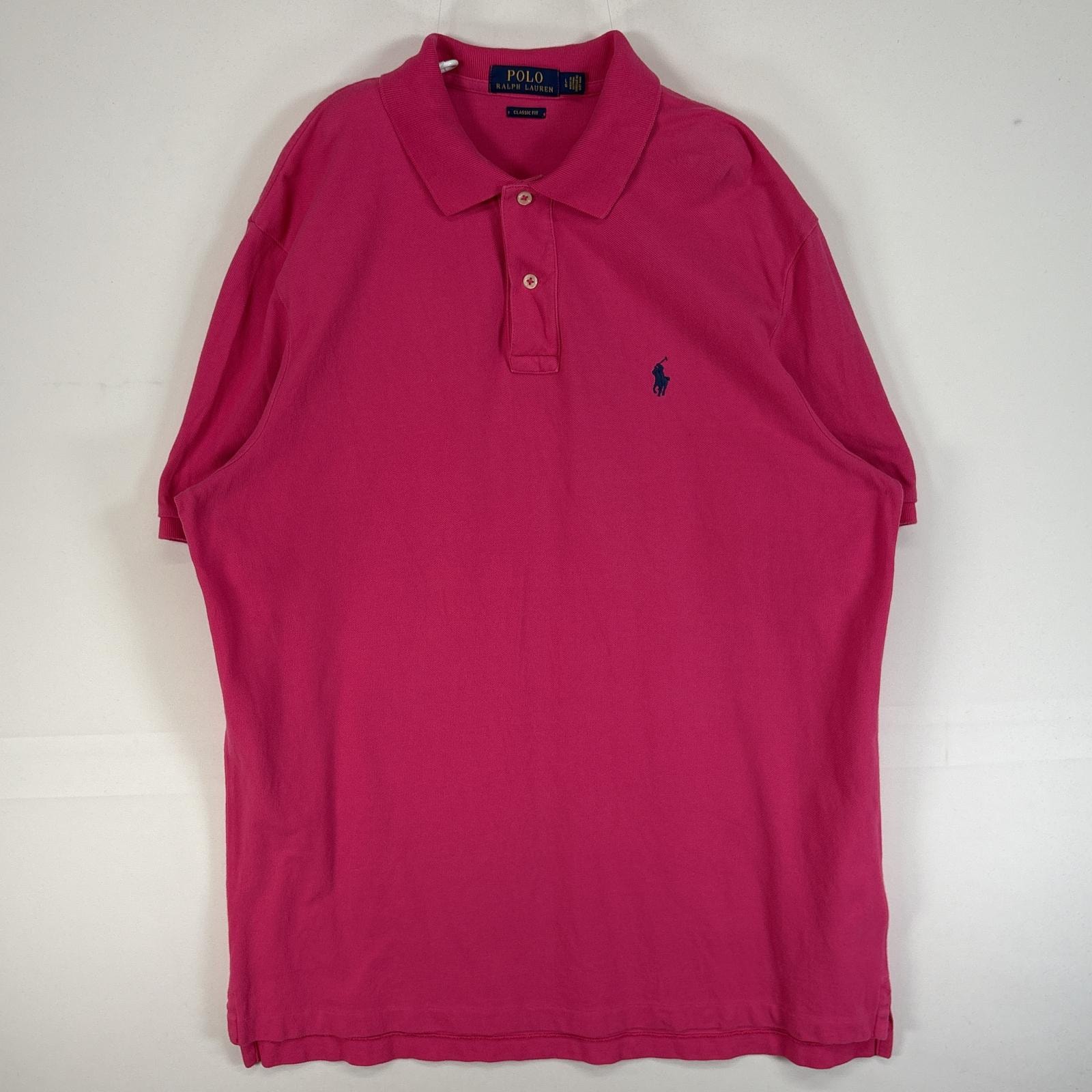 古着 ポロ・ラルフローレン POLO RALPH LAUREN 鹿の子 半袖 ポロシャツ ロゴ 刺繍 2ボタン L ピンク系 無地 メンズ