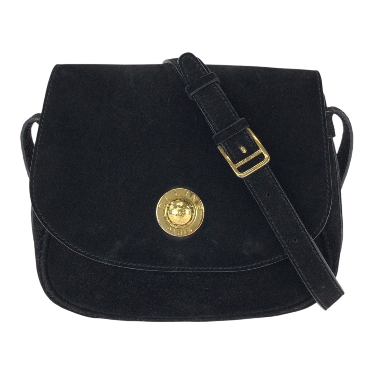 美品 CELINE セリーヌ ヴィンテージ スターボール ブラック 黒 ゴールド金具 スウェード ショルダーバッグ ポシェット 604052 【中古】
