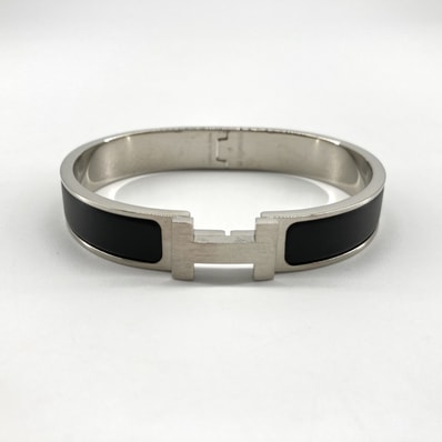 HERMES(エルメス) クリックH エナメル×ゴールドプレーテッド バングル ブラック×シルバー