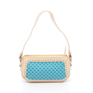 セリーヌ CELINE マカダム ショルダーバッグ バッグ キャンバス レザー レディース ブルー系 / アイボリー系 【中古】