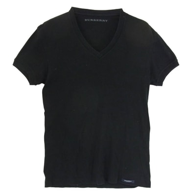BURBERRY バーバリー Tシャツ Vネック 無地 ワンポイント コットン 半袖 Tシャツ ブラック系 L【中古】
