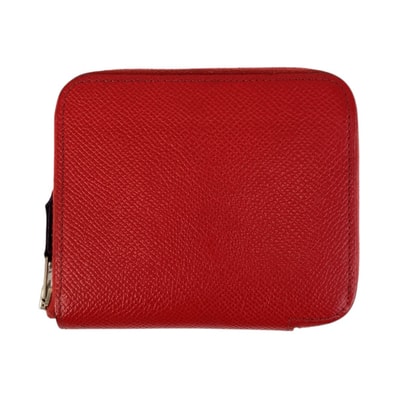 美品 HERMES エルメス アザップシルクイン コンパクト ブーゲンビリア レッド シルバー金具 ヴォーエプソン シルク/ 折財布 コンパクトウォレット R刻印 504559 【中古】