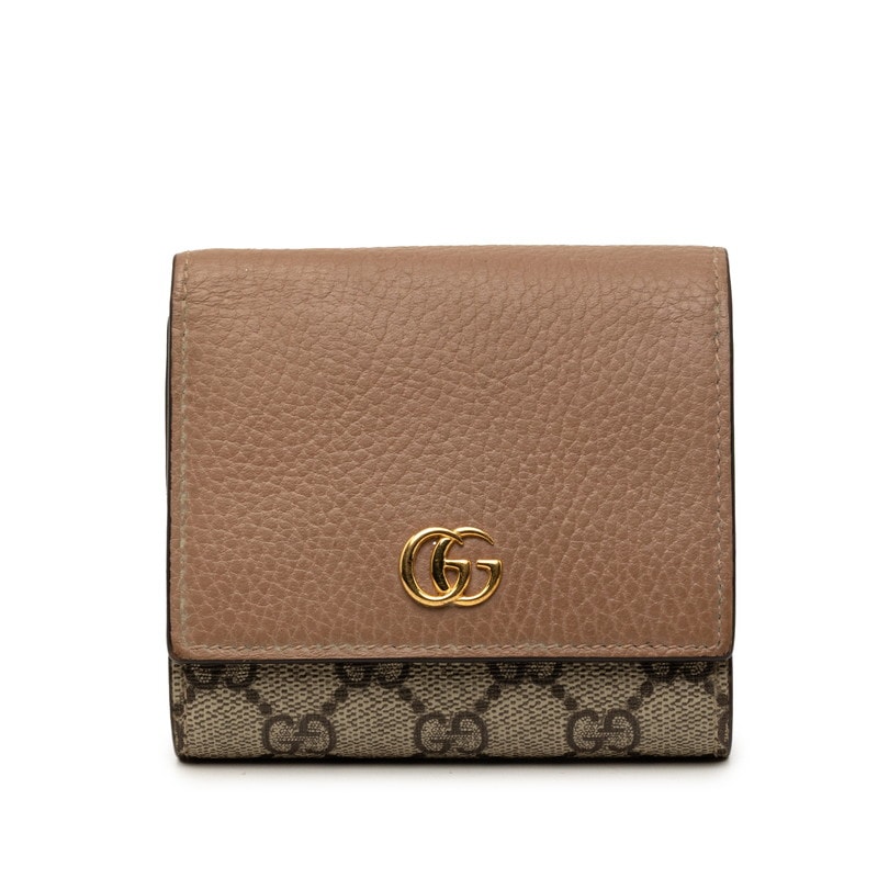 グッチ GGスプリーム ダブルG 二つ折り財布 598587 ベージュ ピンク PVC レザー レディース GUCCI 【中古】