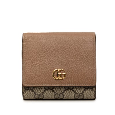 グッチ GGスプリーム ダブルG 二つ折り財布 598587 ベージュ ピンク PVC レザー レディース GUCCI 【中古】