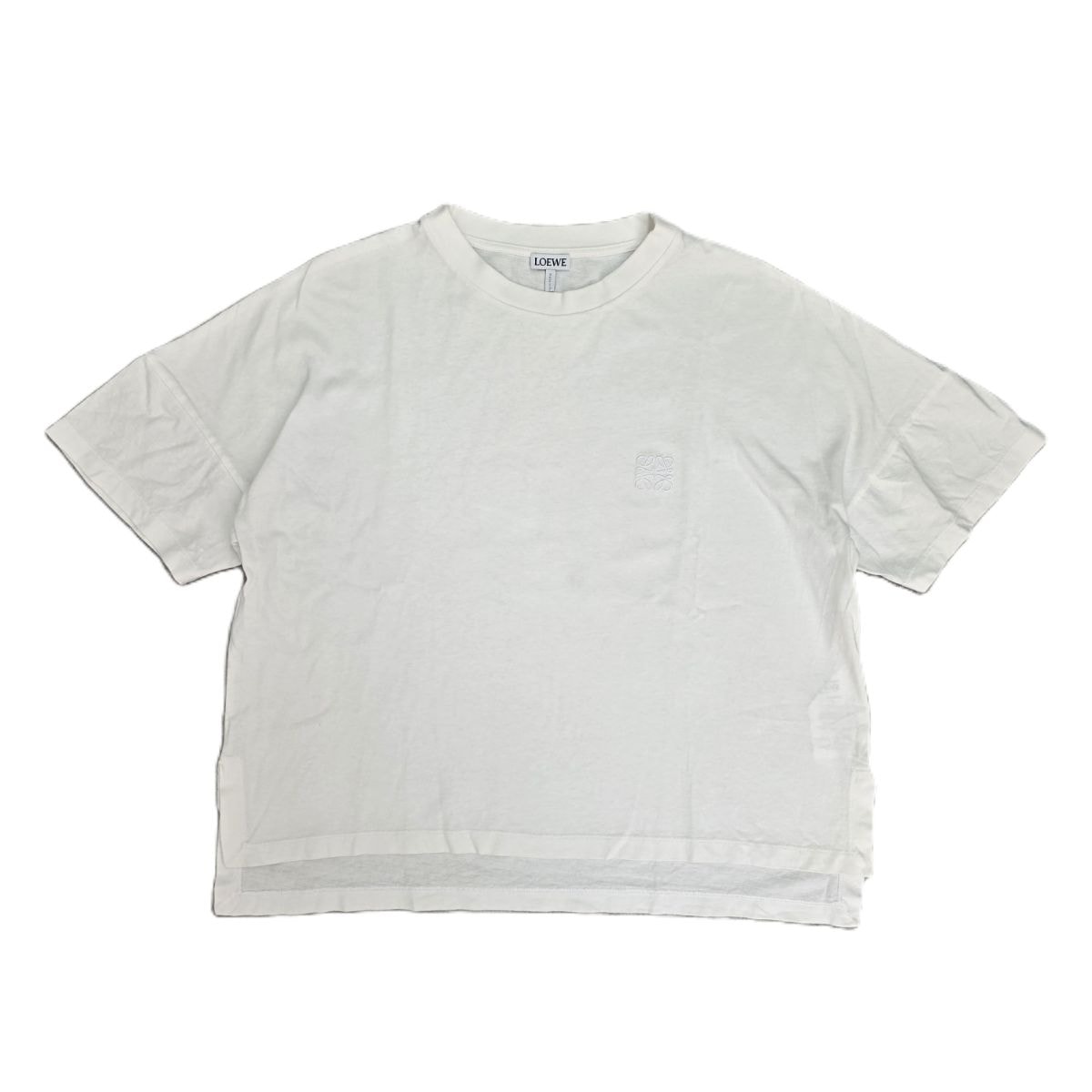 LOEWE ロエベ アナグラム ロゴ 刺繡 クロップド  オーバーサイズ S 半袖Tシャツ S359Y22X58 S コットン ホワイト  レディース【中古】
