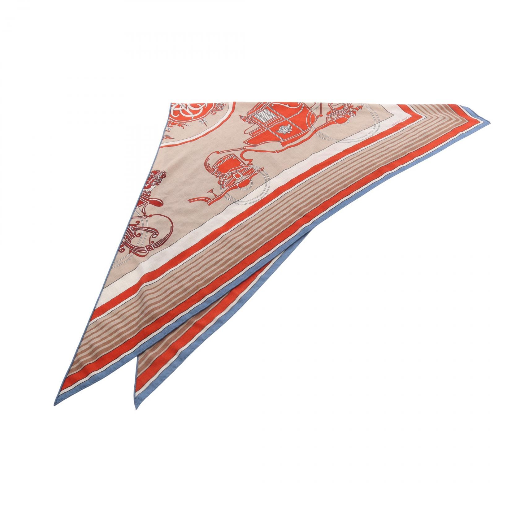 エルメス HERMES トライアングルジェアン Ex-Libris スカーフ 衣料品 シルク カシミヤ シルク ベージュ レディース ベージュ系 / レッド系 / ブルー系 【中古】